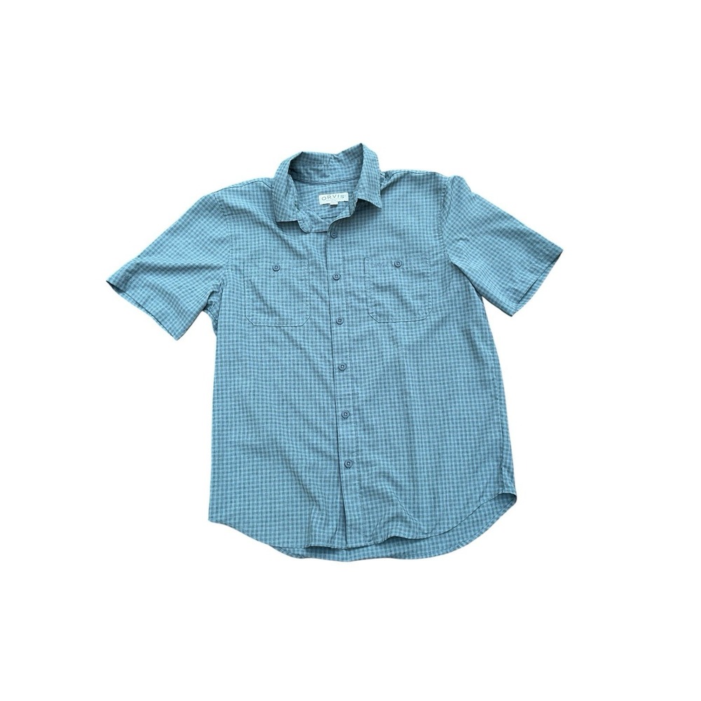 Orvis Shirt Mens Blue Plaid Short Sleeve Button Up Classic Collection